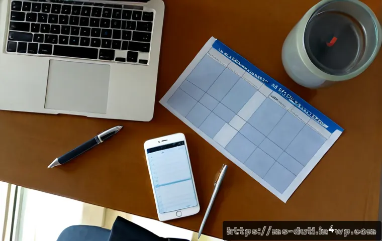 디지털 주의력 관리 체크리스트 - Photorealistic overhead view of a Malaysian professional’s tidy home workspace, smartphone placed fa...